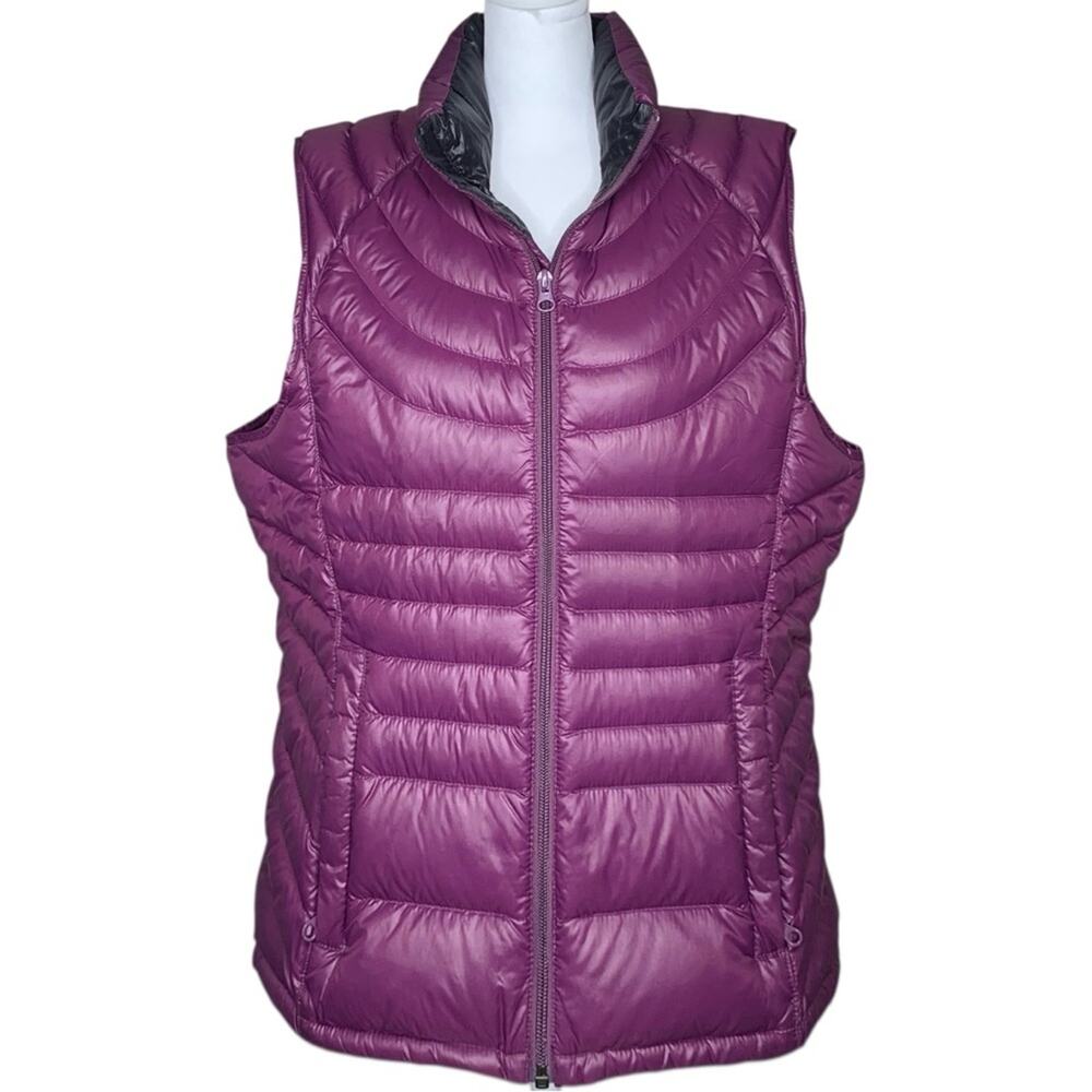 Bernardo Quilted Goose Down Vest L Large Purple Plum Puffer Full Zip Pockets